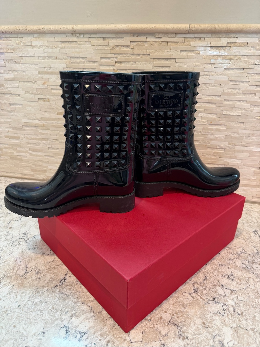Valentino Rockstud Rubber Rain Boots - Picture 2 of 8
